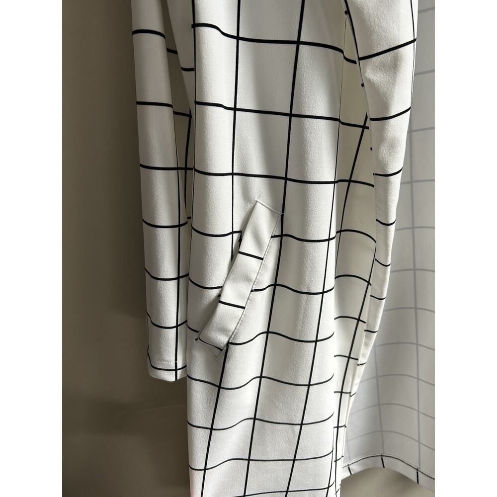 Melloday Plaid Open Front Over Coat Duster Jacket White Black S, Mid-Length - Picture 4 of 11